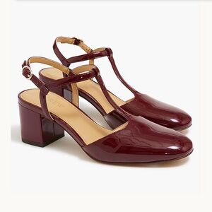 NWT J. Crew Factory T-strap patent leather Burgundy Heels